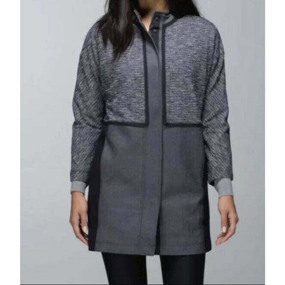 Lululemon XS Cocoon Car Coat Black Grey Snaps Oversized Jacket Pockets - Picture 1 of 9